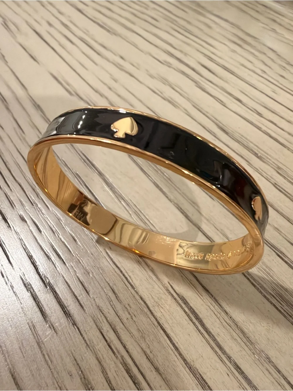 kate spade Gold-Tone Bangle with Black Enamel Spade Accents